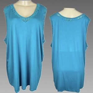 Torrid 5X Super Soft Teal Blue Lace Inset Trim V-Neckline Tank Top Stretch